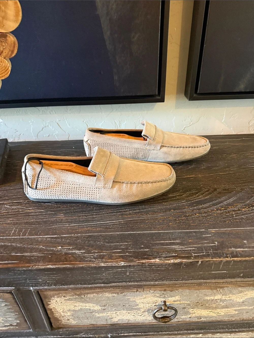 HUGO Beige Suede Penny Loafers